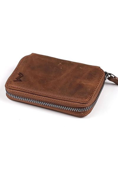 TESBİHCİBABA Mandarin Full Grain Zippered Men's Leather Card Holder-wallet