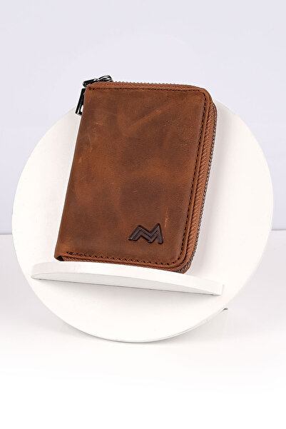 TESBİHCİBABA Mandarin Full Grain London Zippered Men's Leather Card Holder-wallet