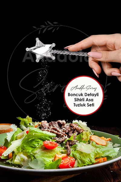 Anadolu Saray 3 قطع من الخرز السحري المفصل، وعاء الفلفل الأسود، وعاء التوابل، وعاء الملح ليس زجاجيًا، مجموعة 3 قطع من الملح
