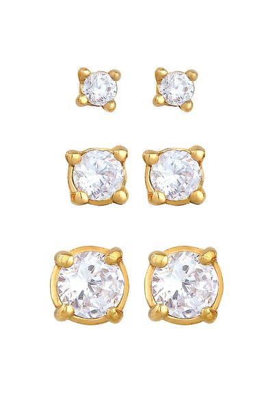 ELLI Ohrringe Stecker Zirkonia Basic 3er Set 925 Silber