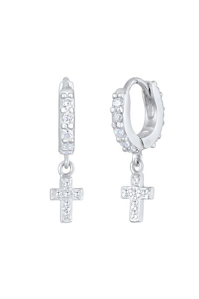 ELLI Ohrringe Huggie Hoops Creolen Kreuz Zirkonia 925 Gümüş