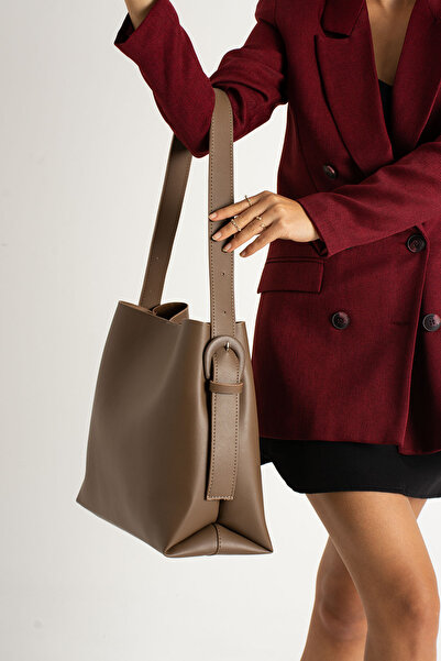 ESTUTE Large Size Shopper Bag with Suede Soft Leather Snaps and Zippered Inne...