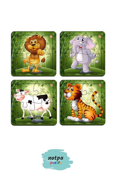 kutuTR 8-Piece Wooden Mini Puzzle Set - 4-Piece Animals, Educational and Tutorial