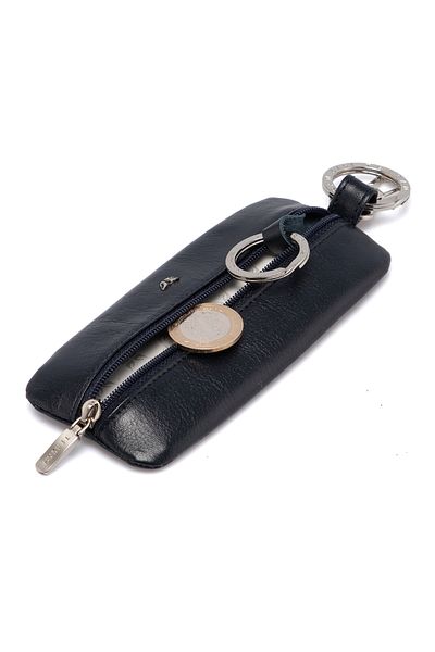 Tergan Navy Blue Leather Unisex Keychain 00192h86