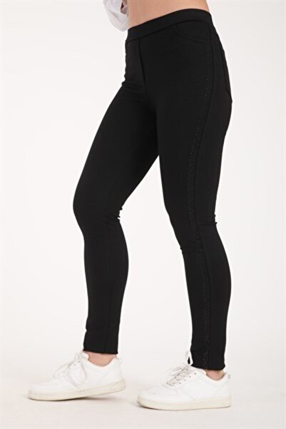 Villager&Son Vs Çelik Örgü Yanı Taşlı Tayt 006 Siyah