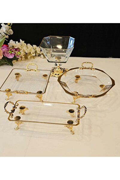 MaviDamla 4 Parca Dökum Ayaklı Sunum Seti Gold