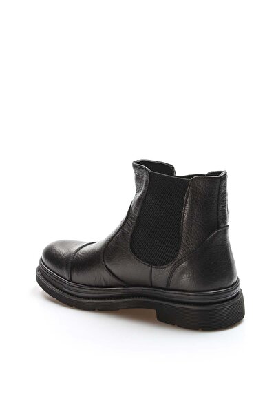 TUGERDİ Genuine Leather Black Thermo Sole Fur Classic Men's Chelsea Boots Tg0...