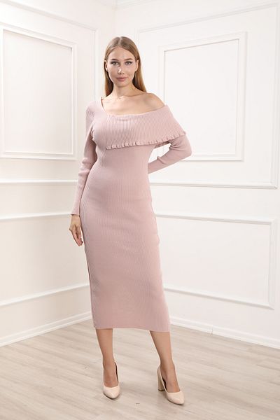 For Angels Πλεκτό φόρεμα με βολάν με γιακά σε σκόνη 2356016 STD