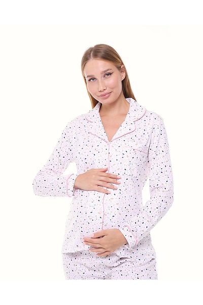 LİKAPA Likapa Interlock Buttoned Maternity, Postpartum Long Sleeve Pajama Set 1354-01