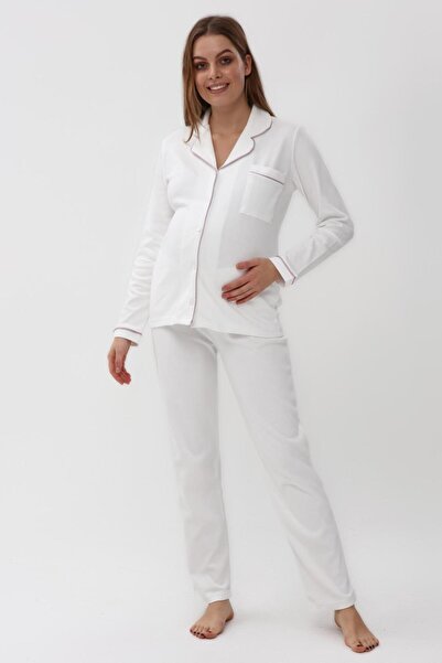 LİKAPA Σετ μακρυμάνικη πιτζάμες εγκυμοσύνης με κουμπιά Interlock 1354-01