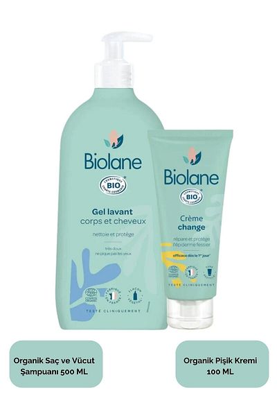 Biolane Fragrant Organic Hair and Body Shampoo 500 ml & Organic Diaper Rash Cream 100ml Set of 2