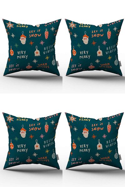 Cango Home Green New Year Themed Set of 4 Digital Printed Throw Pillow Cases 4Kmbs-Cgh213