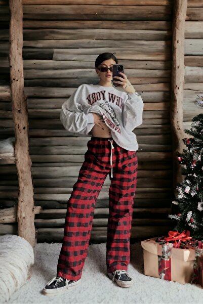 EFBUTİK Harajuku Червоно-чорні штани з квадратним візерунком