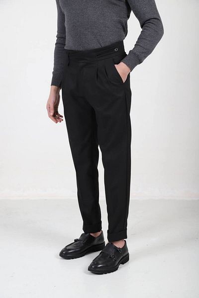 Luppo Club Pleated Italian Design Men's Trousers Roman - Black