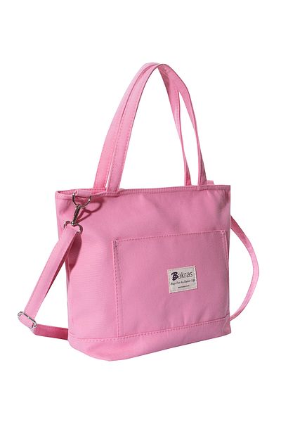 Bakras Pink Canvas Zipper Closure Tote Bag