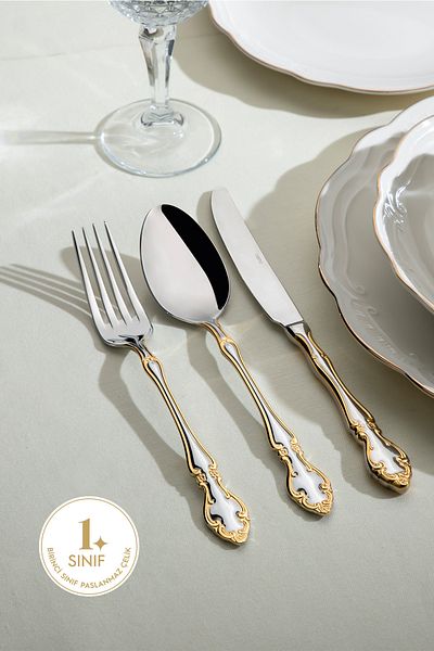 Nehir Adriana Gold 89 Piece Leather Boxed - Fork, Spoon and Knife Set