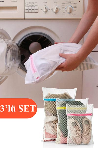 Pazar Kapısı Set of 3 Laundry Nets with Colorful Zippers
