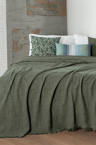 Sarev Cher Green Double 100% Cotton Mood Comfort Bedspread Set