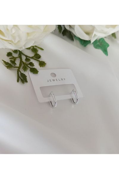DENİZDENAL Women's Silver Plated Rectangular Earrings