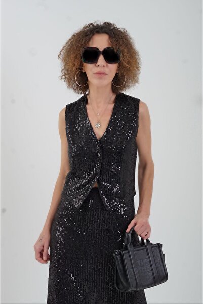 Zelish My Sister Vestă neagră cu paiete