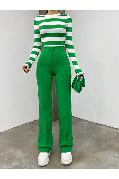 TakıDolabı Παντελόνι με ψηλή μέση και ρίγες μπροστά
