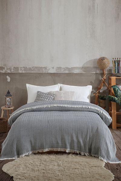 Lux Touch Vera Black Double Pique Bed Sofa Blanket - 200x220 cm Cotton TV Blanket