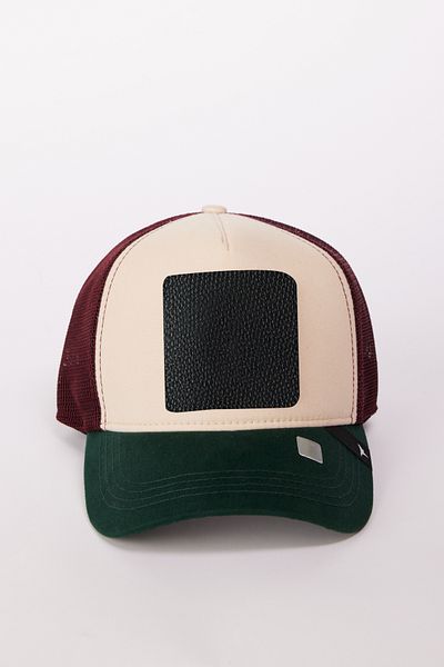 AC&Co / Altınyıldız Classics Men's Green-Claret Red 100% Cotton Color Block Hat with Changeable Stickers