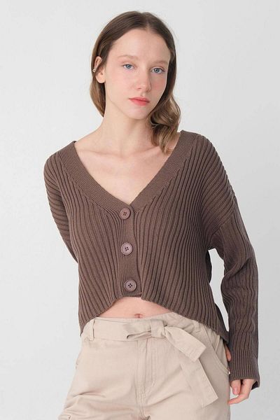 Addax Gerippte Strickjacke mit V-Ausschnitt und geknöpfter Vorderseite H10187-a8