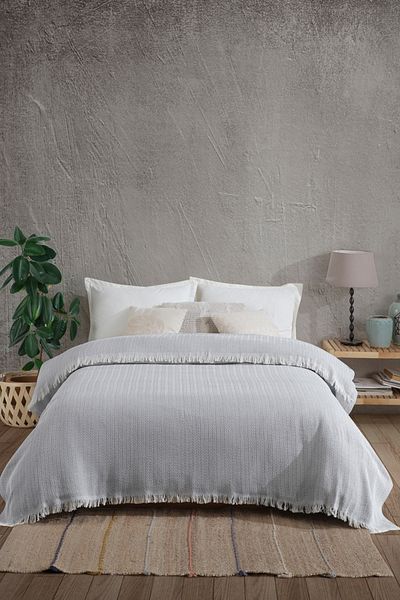 Lux Touch Κάλυμμα καναπέ κρεβατιού Vera Grey Διπλό Πικέ - 200x220 cm, Βαμβακερή κουβέρτα τηλεόρασης