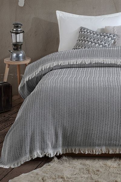 Lux Touch Vera Anthracite Double Pique Bed Sofa Set - 200x220 cm, Cotton TV Blanket