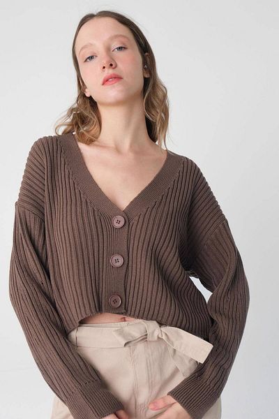 Addax Gerippte Strickjacke mit V-Ausschnitt und geknöpfter Vorderseite H10187-a8