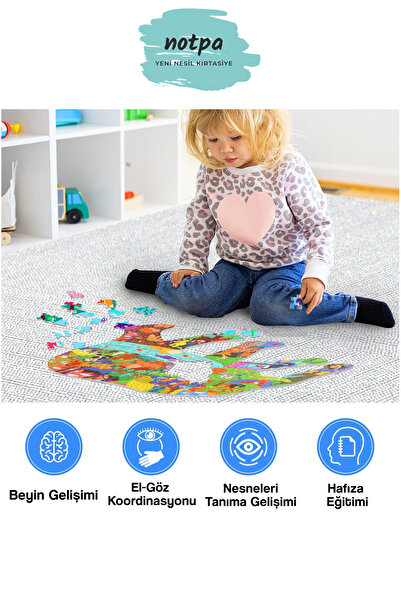 kutuTR Notpa Ahşap Renkli Hayvanlar Serisi Fil Figürlü Puzzle 5 Yaş Ve Yetişkinler Için Yapboz 40x30cm