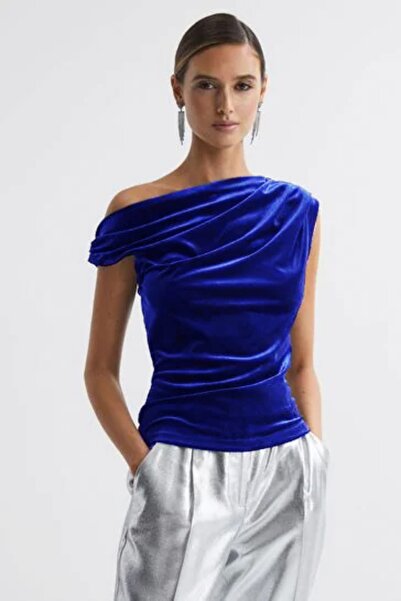 World Fashion Trends WFT2907B Оксамитова блузка на одне плече з широкою горловиною