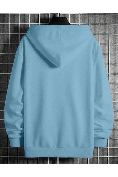 Combineman35 Unisex Blue Original Printed Oversize Hooded Sweatshirt