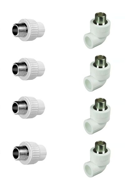 KALDE Erkek Nipel ve Dirsek 20x1/2 Dış Dişli 4 Nipel 4 Dirsek