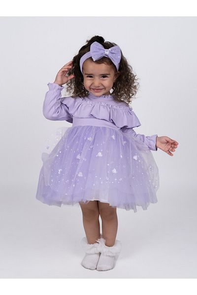 DIDuStore Serkon Lilac Star Sparkling Tulle Skirt Baby Girl Party Dress and Headband Set