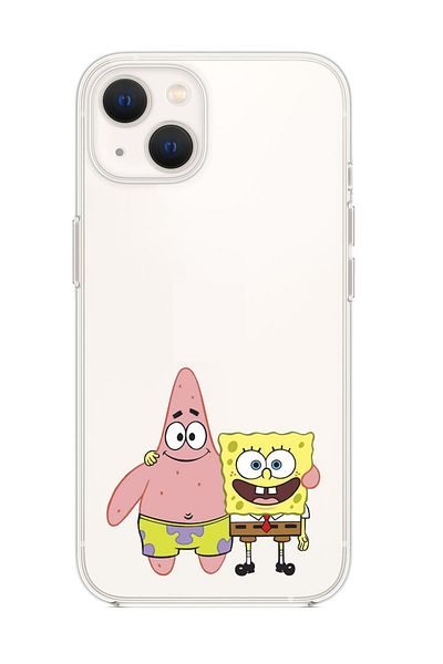 mooodcase غطاء هاتف شفاف من السيليكون الشفاف المتوافق مع سبونج بوب باتريكستار متوافق مع هاتف آي فون 13