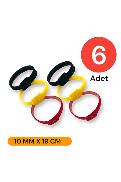 Tek-İş 10 MM X 19 CM Cable Organizer Cable Tie Hook and Loop Tape Disassemble and Use 6 Pieces