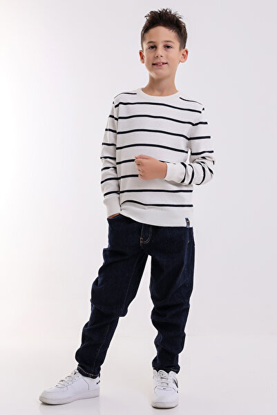 Matte VENICE BOY'S ECRU CYCLING COLLAR STRIPED KNITWEAR SWEATER
