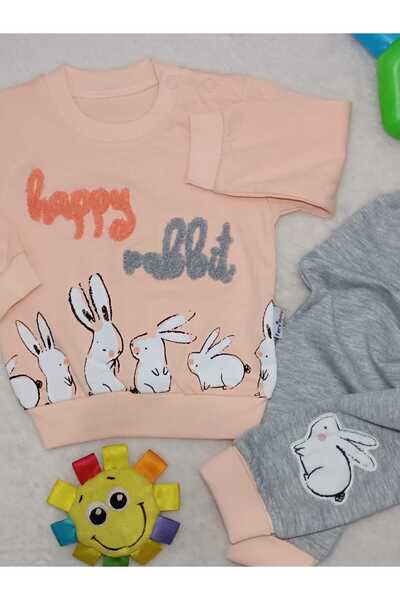 MİNİCEY BABY Happy Rabbits 2-Piece Baby Girl Set 100% Cotton 6-9-12 Months