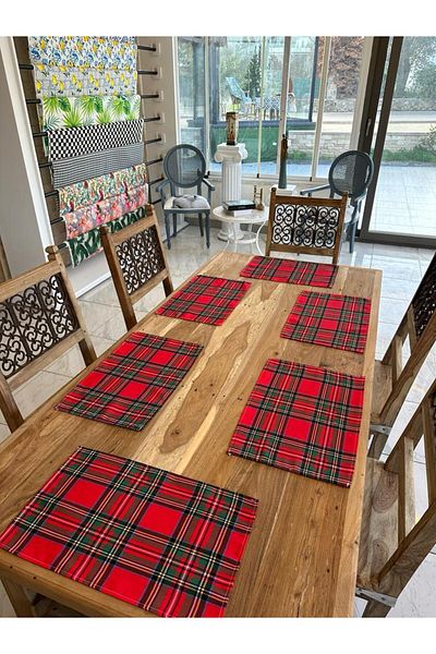 Karam Home Plaid New Year Themed Digital Printing Placemat Set of 6