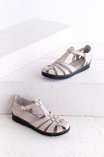 Getcho Janel Closed Toe Stone Women's Genuine Leather Sandals – Ankle Adjustment, Orthopedic Sole, Lightweight Sandals