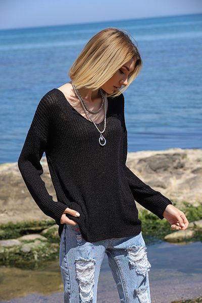 AVORWE Pulover de damă din tricot Thessaloniki cu decolteu în V