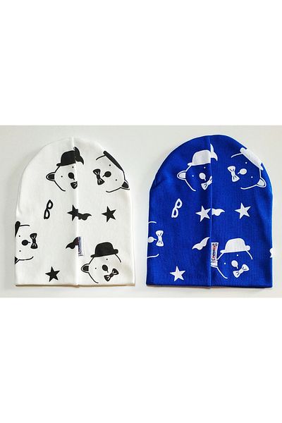 neocotton Double Layer Cotton Hat Bear Printed Set of 2 Combed Cotton Baby Kids Beanie