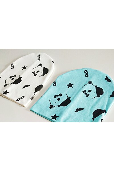 neocotton Double Layer Cotton Hat Bear Printed Set of 2 Combed Cotton Baby Kids Beanie