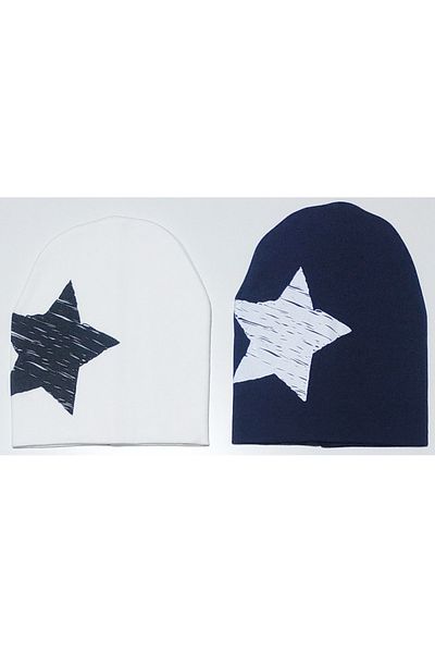 neocotton Double Layer Cotton Big Star Printed 2-Piece Combed Cotton Baby Kids Beanie