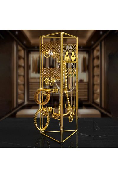 Asey Home صندوق تنظيم المجوهرات من ديكور-تيل، حامل المجوهرات المزخرف، حامل حلق وقلادة مكون من 3 قطع