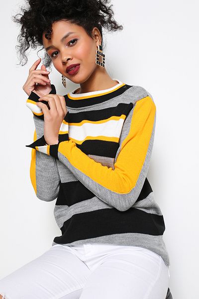 AVORWE Πλεκτό πουλόβερ Crew Neck Color Block με μανίκια