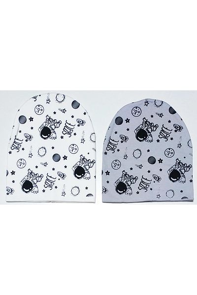 neocotton Double Layer Cotton Space Printed 2-Piece Combed Cotton Baby Kids Beanie