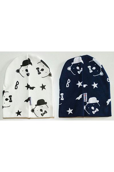 neocotton Double Layer Cotton Hat Bear Printed Set of 2 Combed Cotton Baby Kids Beanie